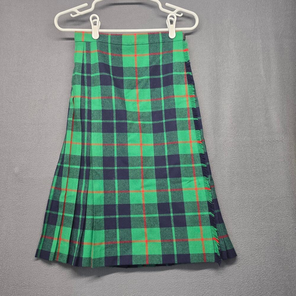 Vintage Wrap Skirt Kilt Deans of Scotland Womens 8 Green Plaid Made in Scotland